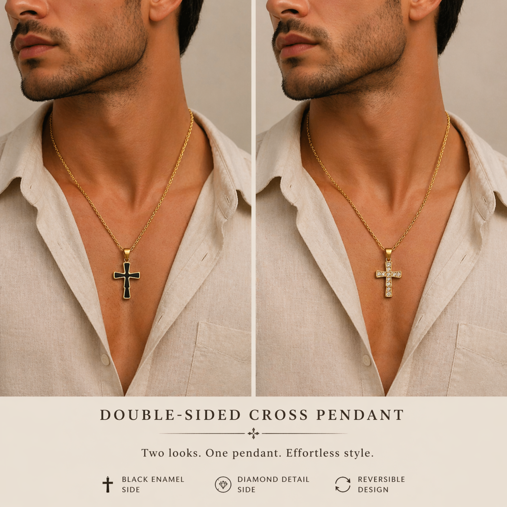 Reversible Double-Sided Cross Pendant Necklace