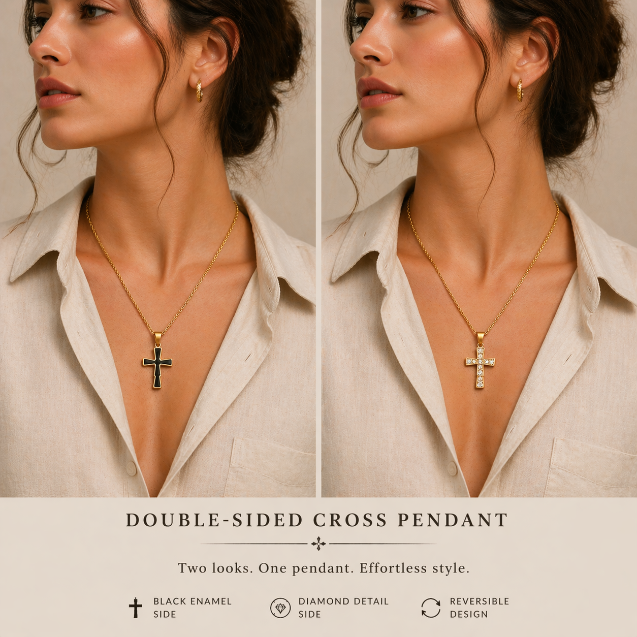 Reversible Double-Sided Cross Pendant Necklace