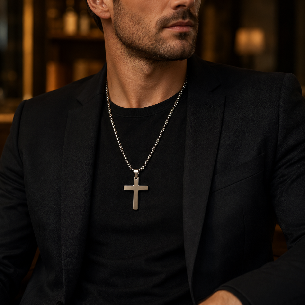 Classic Steel Cross Necklace for Men