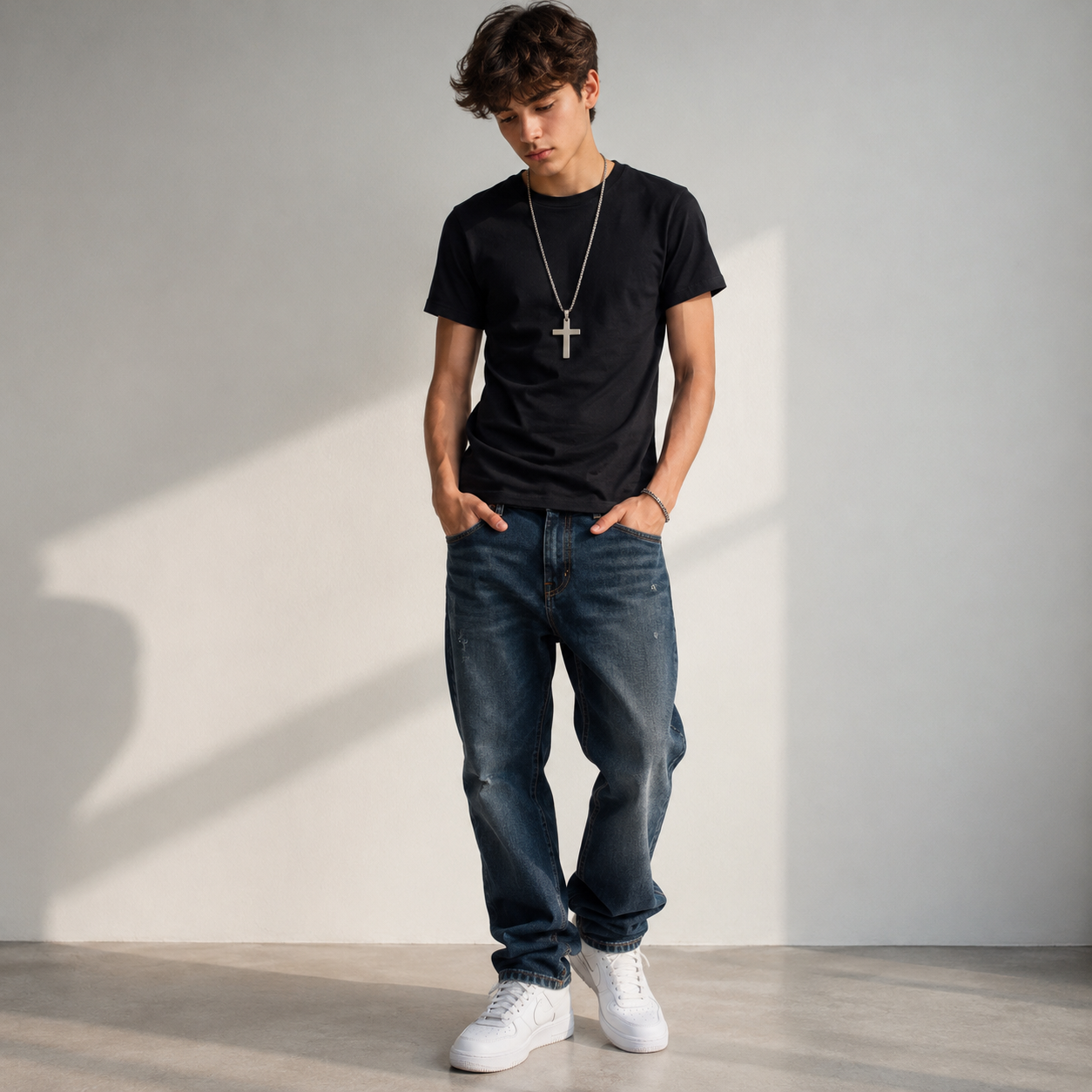 Classic Steel Cross Necklace for Men