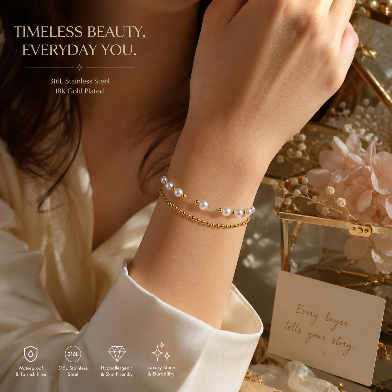 Luna Pearl Double Layer Bracelet