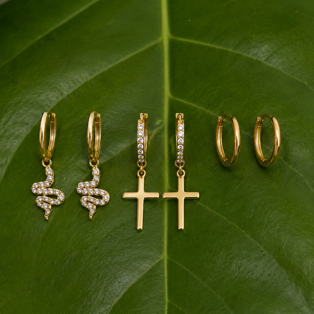 Serpent & Cross Trio Hoop Earring Combo