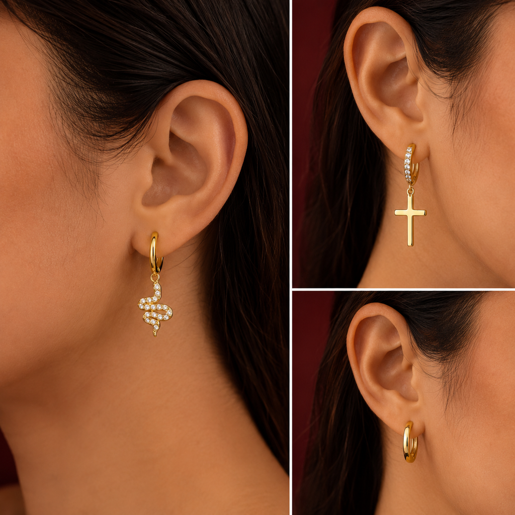 Serpent & Cross Trio Hoop Earring Combo