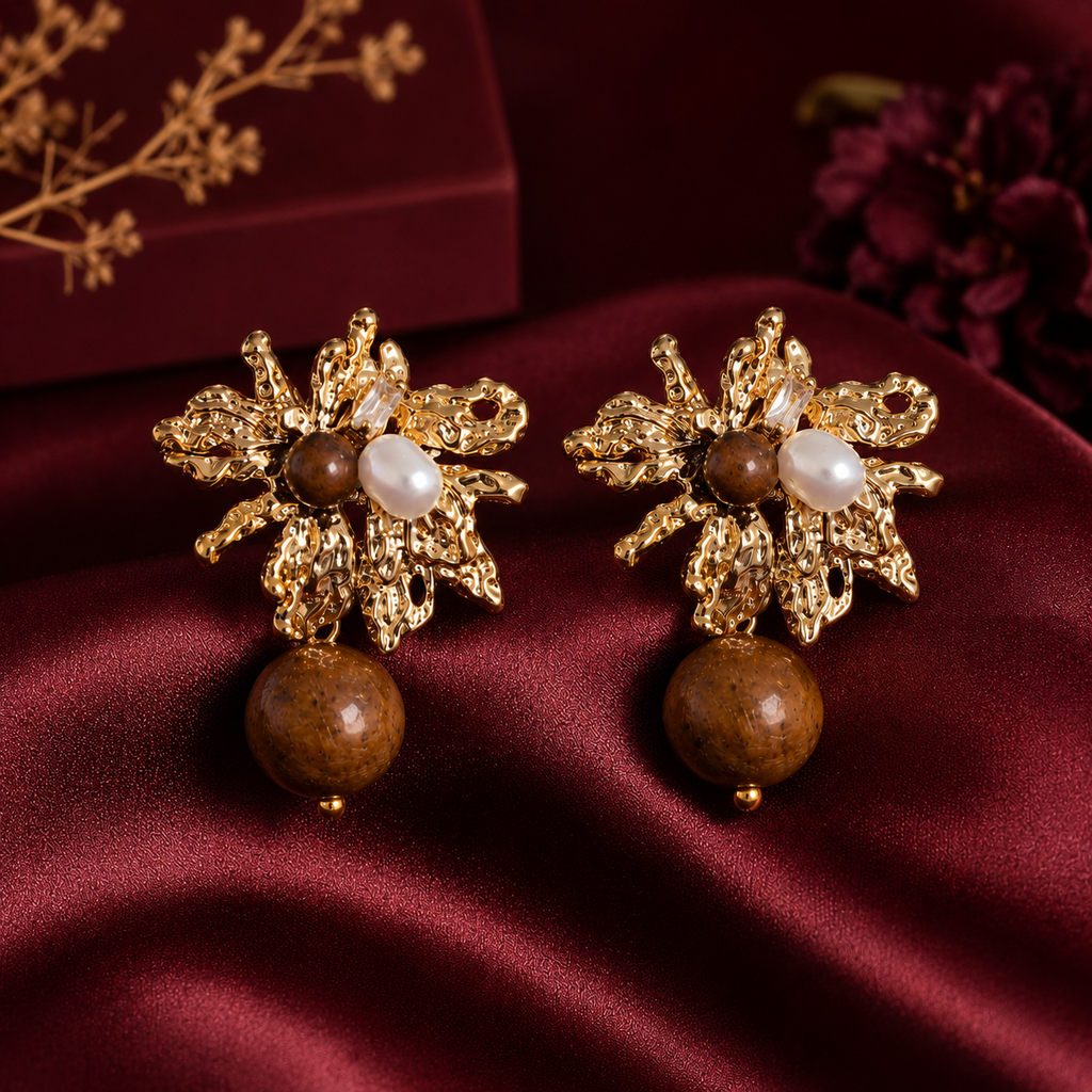 Vintage Pearl Bloom Drop Earrings
