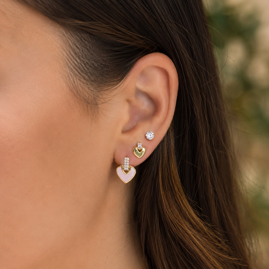 Blush Heart Trio Stud Earrings Set