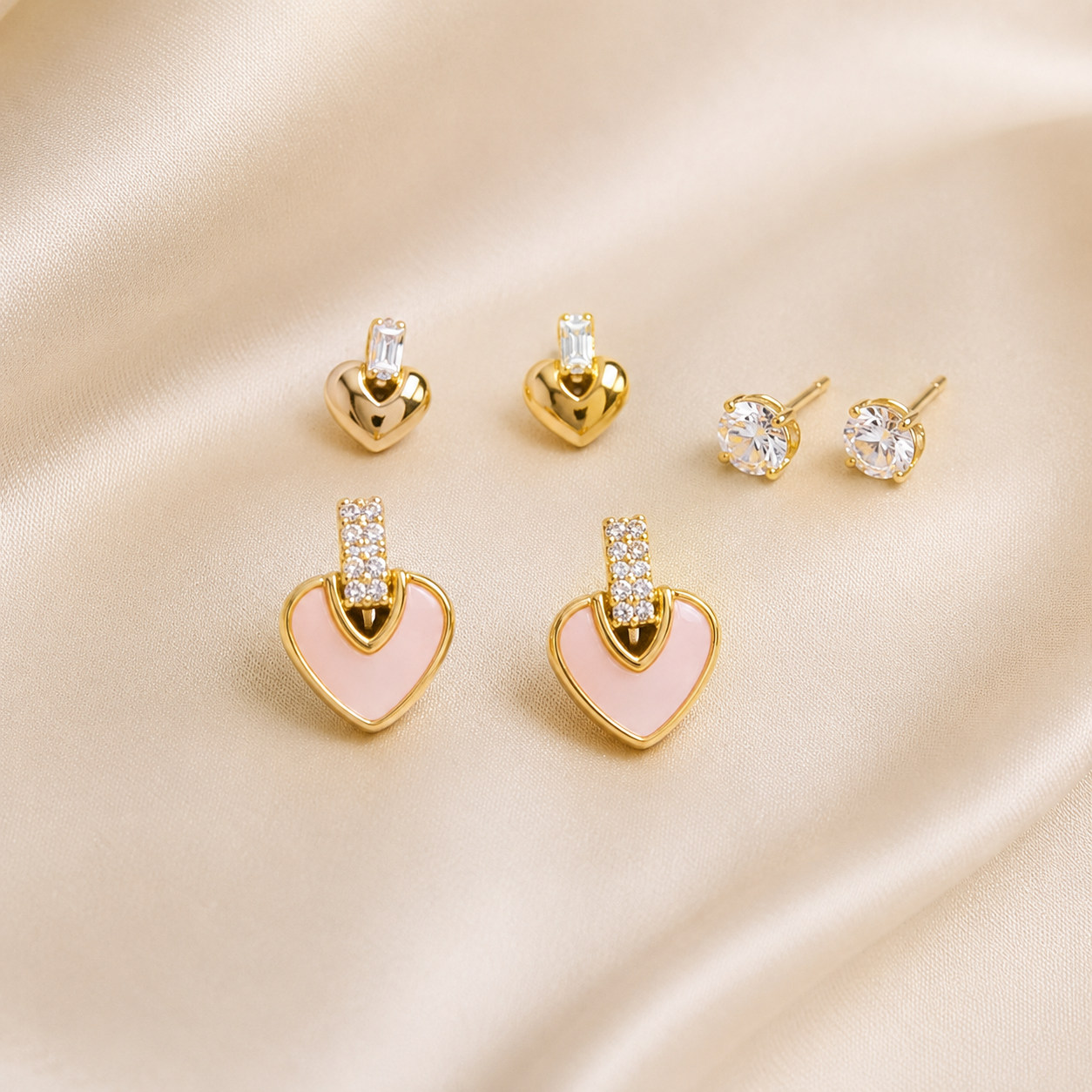 Blush Heart Trio Stud Earrings Set