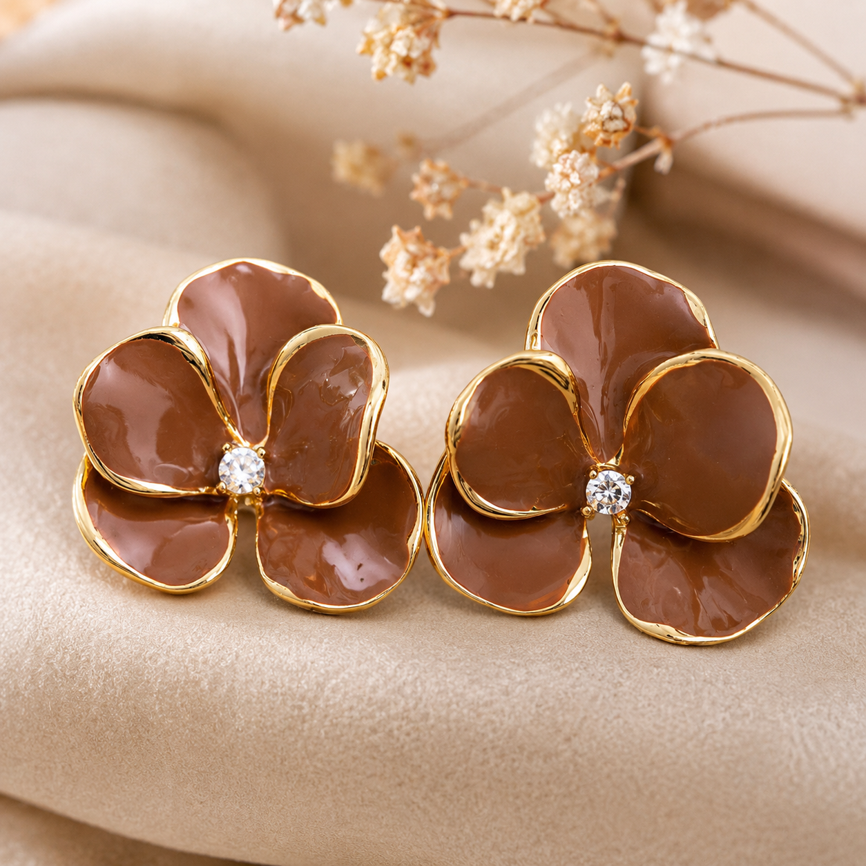Mocha Bloom Flower Stud Earrings