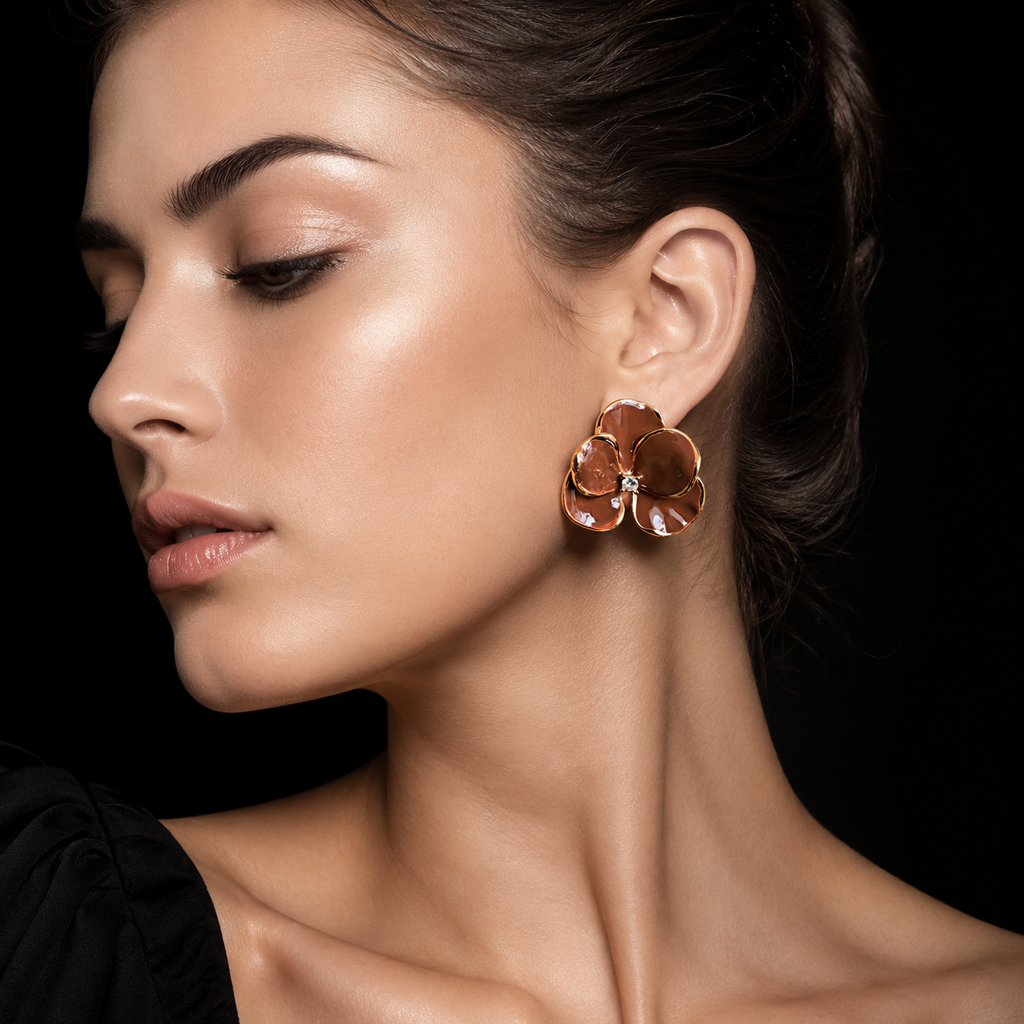 Mocha Bloom Flower Stud Earrings