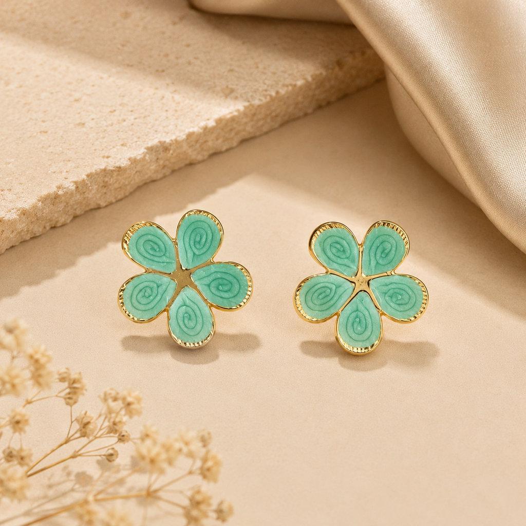 Mint Bloom Stud Earrings