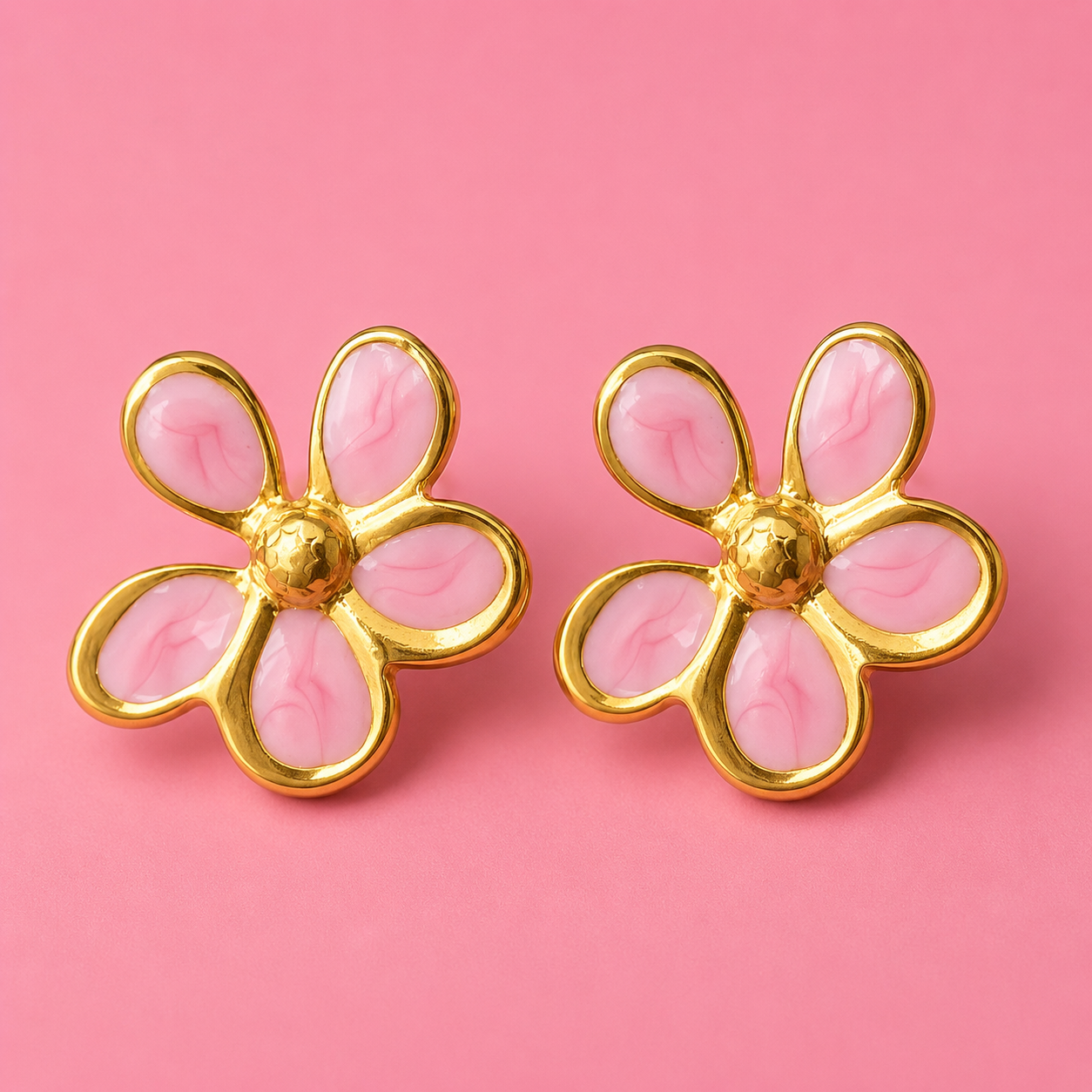 Pink Blossom Flower Stud Earrings