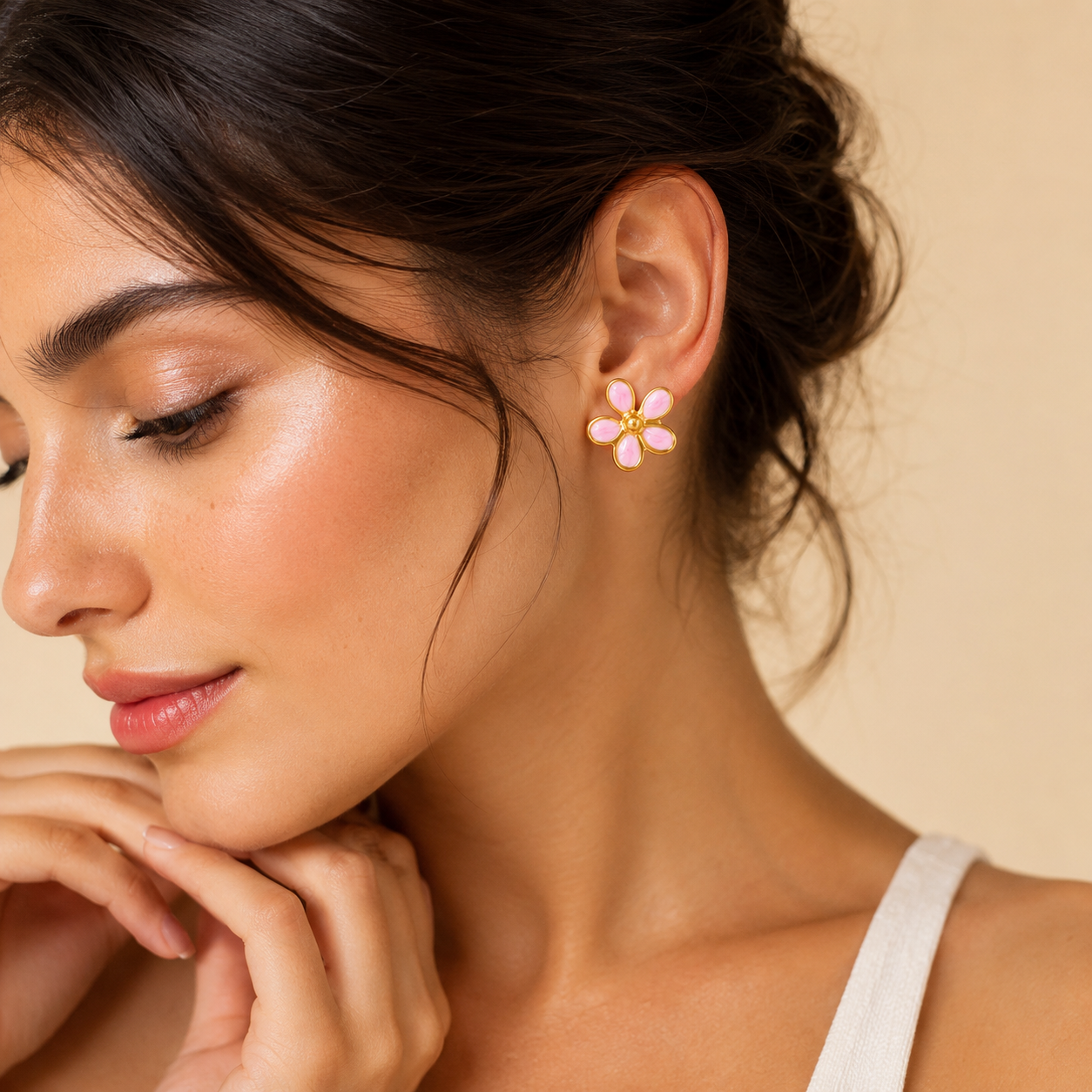 Pink Blossom Flower Stud Earrings
