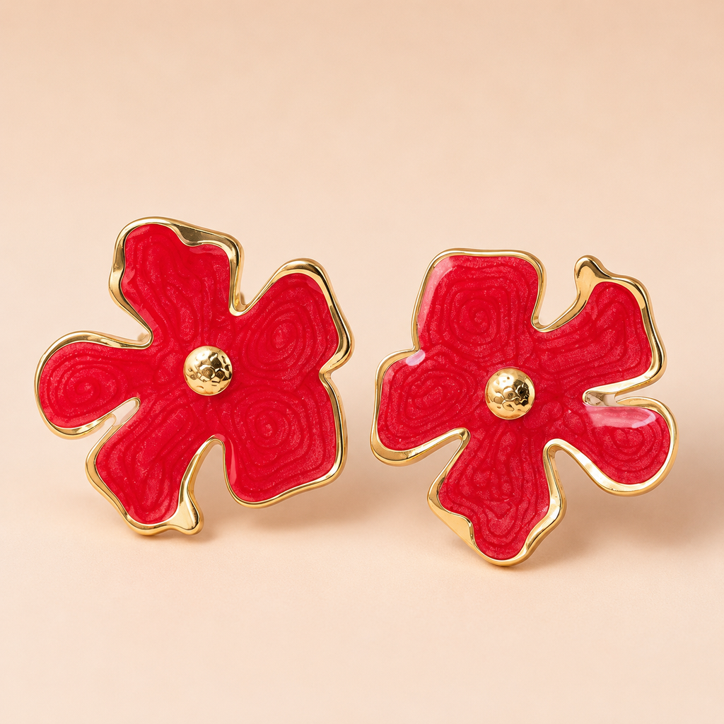 Ruby Bloom Flower Stud Earrings