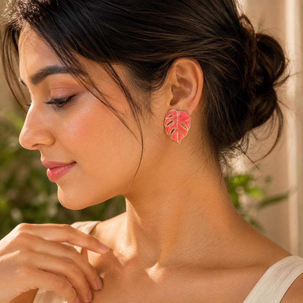 Coral Leaf Stud Earrings