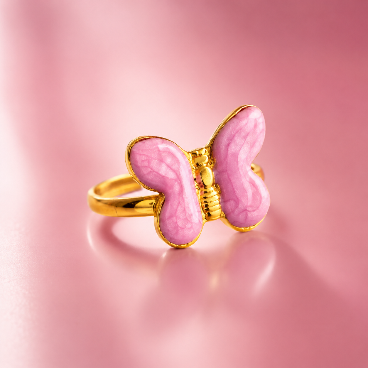 Pink Butterfly Adjustable Statement Ring