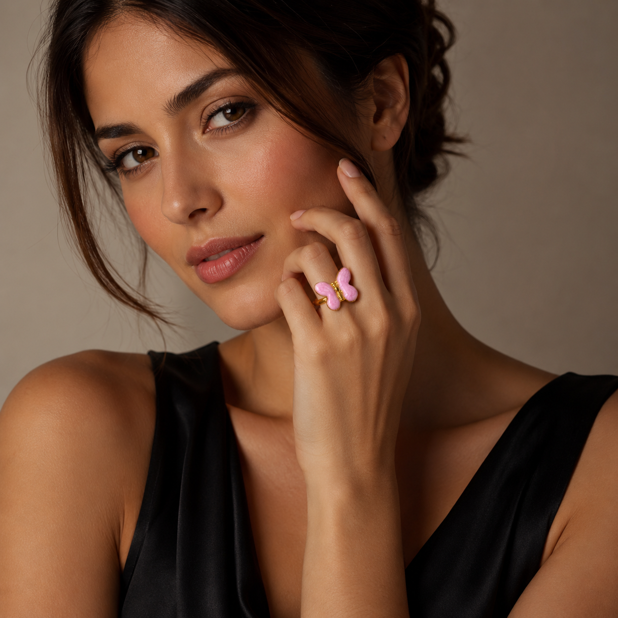 Pink Butterfly Adjustable Statement Ring