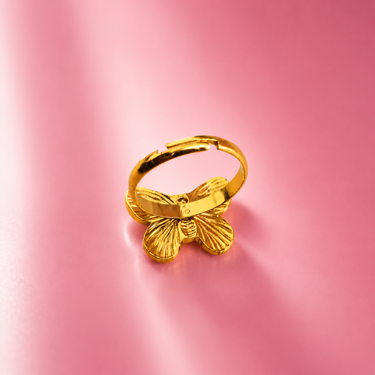 Pink Butterfly Adjustable Statement Ring