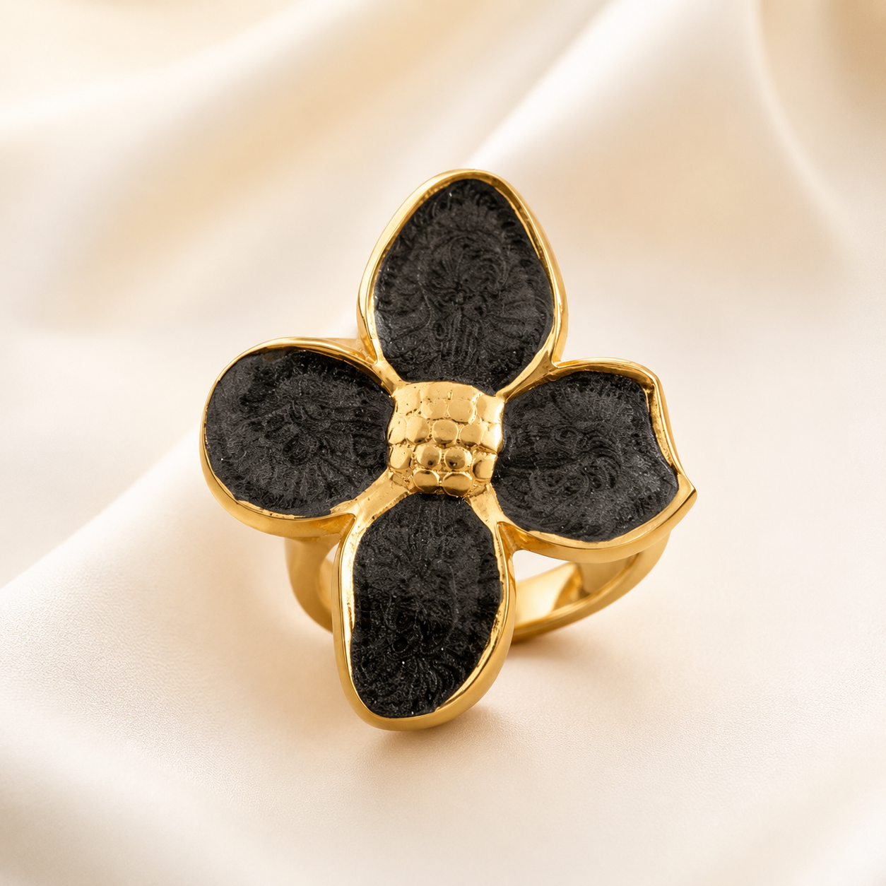 Midnight Bloom Adjustable Ring