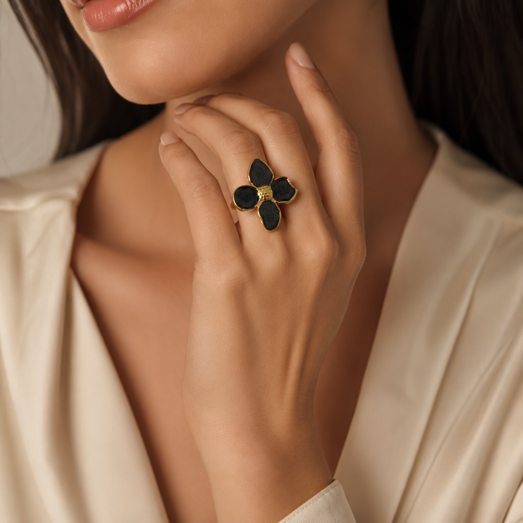 Midnight Bloom Adjustable Ring